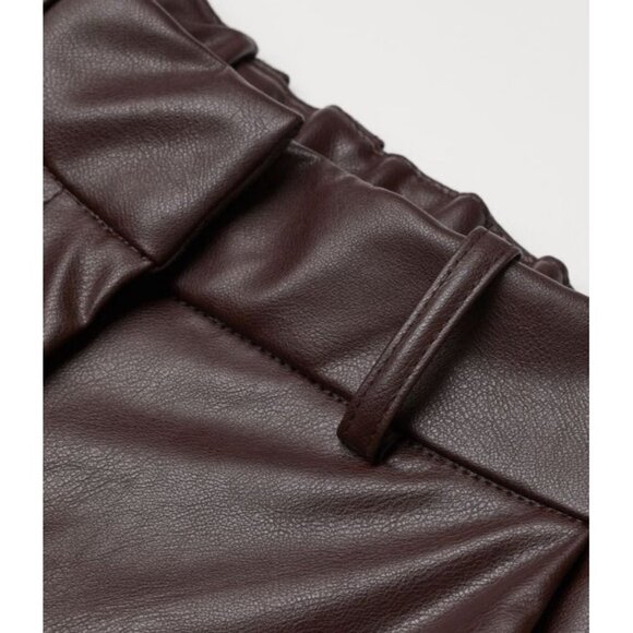 H & M NWOT Faux Leather High Waisted Wide Leg Culottes In Chocolate Brown 6 - Picture 2 of 7